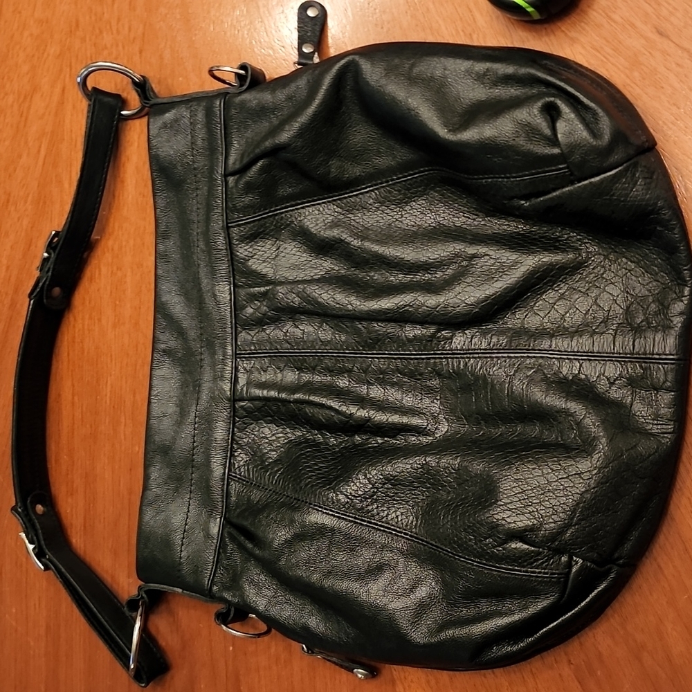 L'postich Black Leather Hobo! Embossed Python Bla… - image 8